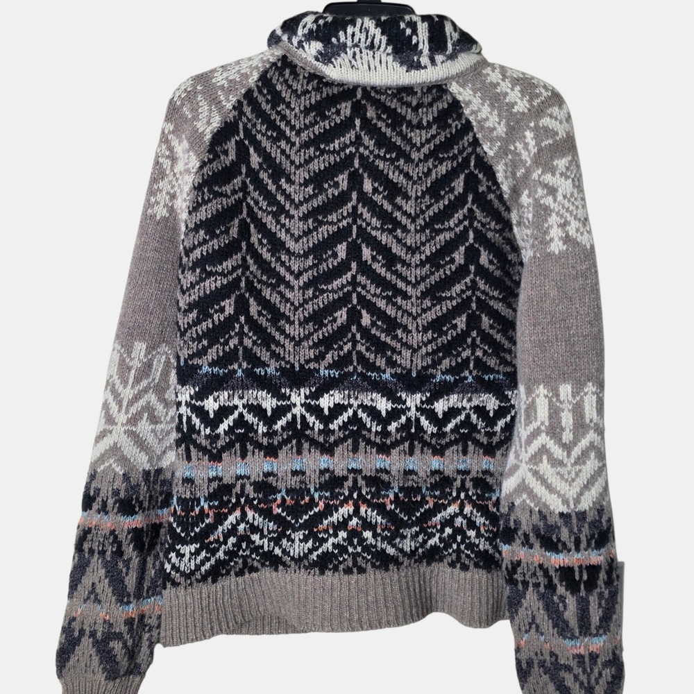 Free People Fair Isle nordic wool blend Turtleneck chunky Button Sweater Size L - Picture 3 of 11